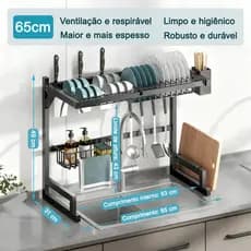 Escorredor De Louça Cozinha Aço Inoxidável Organizador de Louças Aço Reforçado 65cm
