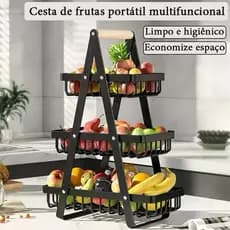 Cesta de frutas Legumes Aramado Cesta de mesa multiuso portátil Multiuso alta qualidade Preto