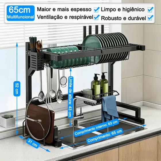 Escorredor De Louça Aço Inoxidável Autossustentavel Bancada Cozinha Pia Aço Reforçado 65cm