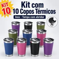 Kit 10 Copos Térmicos Inox 473ml Com Tampa E Abridor Para Cerveja Bebidas Em Diversas Cores