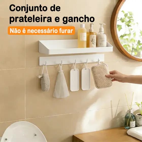 Kit 2 Suporte porta tempero Cozinha organizador parede com Porta Temperos e Ganchos Sem Furo para Banheiro
