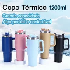Copo Térmico Inox Portátil Parede Dupla Grande Capacidade 1200ml/1.2L com Tampa e Canudo