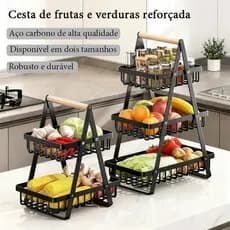 Cesta de frutas e vegetais Organizador Multiuso Aramado Metal  Cesta Preto Luxo Premium 2 - 3 Andares