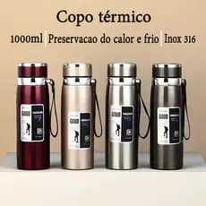 Garrafa 1000ml térmica Inox Parede Dupla vácuo Copo Com Infusor Prata De Água Café Com alca Quente & Frio
