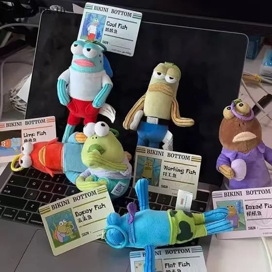 [B & H Jul] Biquíni Bottom Buddies Bonito Desenho Animado Pelúcia Feio Peixe Pingente Criativo Mochila Kawaii Anime Figu