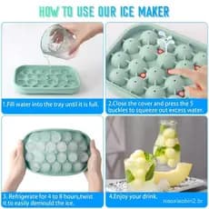 Forma de Gelo de Silicone Elástico 22 Bolas de Gelo com Tampa, Forma de Gelo Livre de BPA para Congelar Cubos de Gelo Ca
