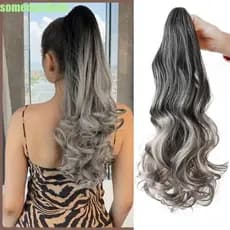 SOMEDAYZL0M Peruca Gradiente Cinza Rabo De Cavalo , Clipe De Garra Fofo Longo Ondulado Encaracolado , De Cauda Natural
