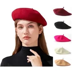 Boina Francesa Clássica Chapéu Retrô Gorro Feminino Vintage Elegante Lã Preto Vermelho