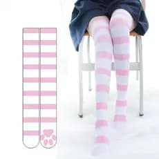 Moda Nova Pata De Gato Joelho Meias Altas Lolita Meninas Emparelhados Com Listrado Longas JK Rosa Cão Chão
