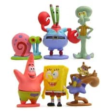 6 Peças Miniaturas Bonecos Bob Esponja e Amigos