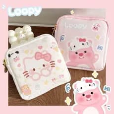 42741 Bolsa de Almofada Absorvente de Dois Cartoon Loopy Beaver Hello Kitty Portátil de Grande Capacidade 2671