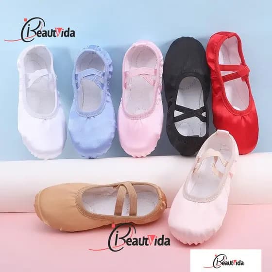 Sapatos De Dança Satin Dance Treinamento Para Meninas Ballet Soft Sole Sólidos Cor Kids Performance Shoes