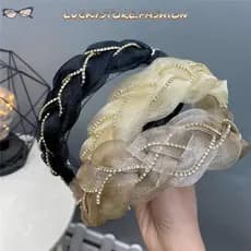 Faixa De Cabelo Torcida De Diamante LUCKYSTORE , Cabeça Trançada De Organza Com Design De Corrente De Garra De Strass ,