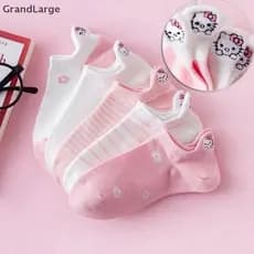 [GrandLarge] 5 Pares De Meias Sanrio Kawaii Mulher Anime Hello Kitty Personagem Curtas Fofas De Algodão Casuais Para Men