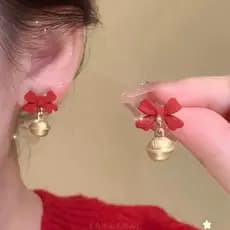 Arco vermelho menina coração nicho natal sino brincos moda natal brincos clipes de orelha brincos de ano novo