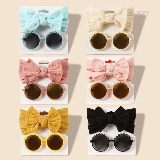 XYY Conjunto De 2 Peças De Óculos Protetor Solar De Verão Para Bebê Com Laço E Faixa De Cabeça Elástica De Nylon Macio M