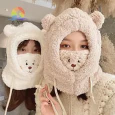 D-Toy Novo Bonito Urso Orelha Chapéu Cachecol Luvas Conjunto Inverno Feminino Gorros Bonés Quente Casual Chapéus De Pelú
