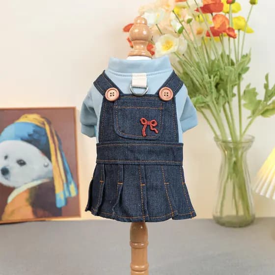 Roupas Para Animais De Estimação Primavera E Outono Doce Menina Cowboy Cinta Saia Adequada Cães Pequenos Médios