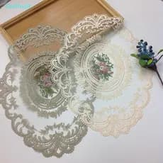 [BLU] Capa De Mesa De Jantar Toalha Bordada Elegante Redonda De Renda Porta-Copos De Café Guardanapo Festa Decoração De