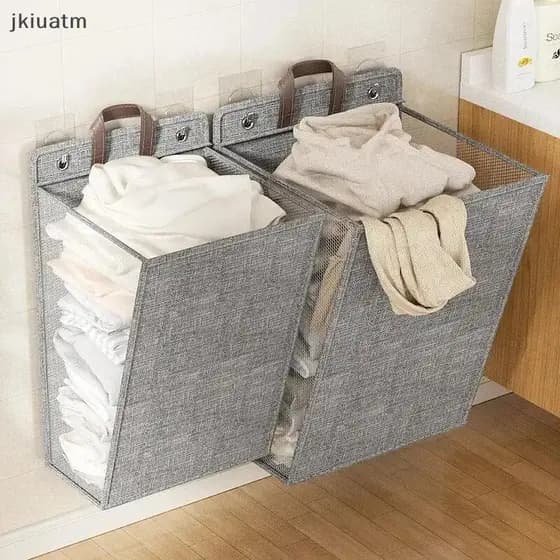 Cesto Adesivo Dobrável Para Roupas , Multifuncional , Sem Perfuração , Pendurar Na Parede , Organizador De Gancho De Mal