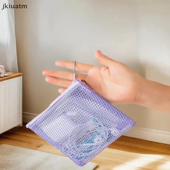 [jkiuatm] 1pc Bolsa De Armazenamento De Malha Com Zíper Ultra À Prova De Desgaste Maquiagem Colorida Visível Moedas BR
