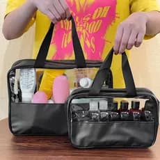 Bolsa De Lavagem De Maquiagem Transparente PU-Organizador De Cosméticos De Viagem-Artigos Diversos Higiene-Grande Capaci