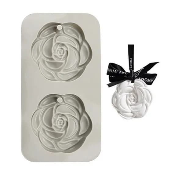 2 Cavidade Camélia Molde De Silicone Aromaterapia Gesso Cera Cola À Mão Cabide DIY