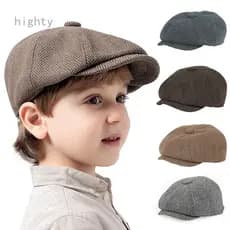 HY1 Boné Infantil De Lã Para Meninos – Chapéu De Taxista Com Boina Plana De Tweed Vintage E Meninas Pageboy