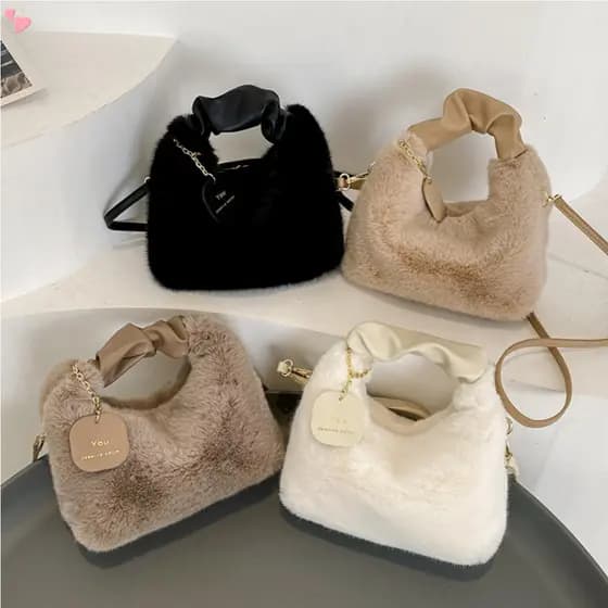 Bolsa De Mão De Pelúcia Macia Para Mulher Ombro Moda Outono E Inverno Simples Compras Itinerantes