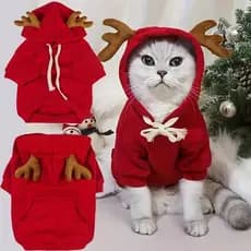 Moletom Quente Para Animais De Estimação De Inverno : Design De Alce De Natal Vermelho Com Bolsos , Cabe Em Cães Pequeno
