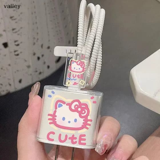 [VLY] Sanrio Hello Kitty Cartoon Cute Phone Charger E Protetor De Cabo Capa Protetora Para Adaptador De Carregamento De