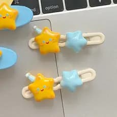 1 Par De Clipes De Onda Estrela Custo-Benefício Dois Lindos Padrão Portátil Amarelo Rosa/Azul Metal Plástico