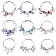 Lindo Hello Kitty Canela Pingente De Para Crianças Pulseira Estrela Do Coração Rhinestone