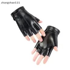 [Z] Luvas Masculinas Sem Dedos De Couro PU Motor Punk Pretas Meio Dedo Ao Ar Livre De Condução Novas