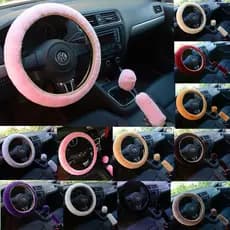 TKEY 3 Pçs/Set Carro Macio Direção Capa De Volante De Pelúcia Acessório De Freio De Mão Interior Automotivo I7N7