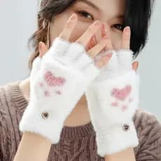 Engrossar Mulheres Quentes Luvas De Gato Moda Meninas Garra Pata Pelúcia Macio Curto Sem Dedos Metade Dedo Inverno
