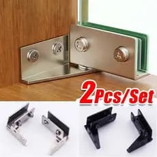 2Pcs 5-8mm Dobradiça De Vidro Para Portas De Armários-Móveis Não Perfurados-Ferragens Prata Preta Aço Inoxidável-Grampos
