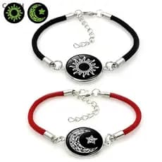 Captura 2 Pçs/Set Luminoso Casal Sol Lua Pulseira Para Mulheres Homens Ajustável Tecido Corda Charme Amizade Namorada Fe