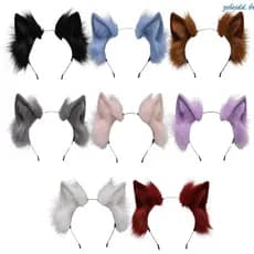 zebeidd Feito À Mão Para Gato Orelhas Pele Sintética Bandana Cor Sólida Fofo Pelúcia Argola Cabelo Fa