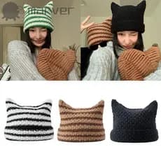 MARVER Ins Little Devil Outono Inverno Skullies Boné Pulôver Apontado Unissex Listrado