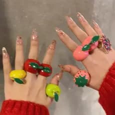 1 Pcs Europeu E Americano Esmalte Gotejamento Óleo Morango Fruta Personalidade Anel Em Camadas