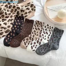 LOMBARD1 5 Pares De Meias Tubulares Famale , Macias Com Estampa De Leopardo Estilo Coreano Elásticas Respiráveis De Cano
