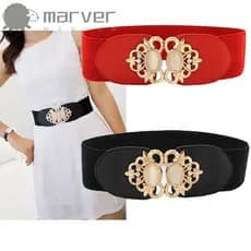 MARVER Retro Fivela Cintura Stretch All-match Mulheres Faixas De Saia Selvagem