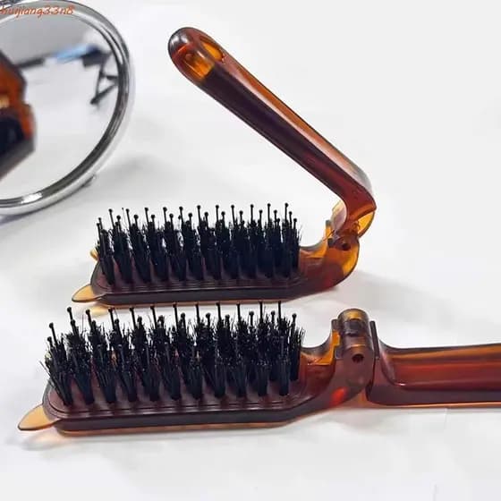 Escova de Cabelo Dobrável HUIJIANG, Escova de Bolso para Massagem com Dentes Largos, Escova Portátil para Cabelos Cachea