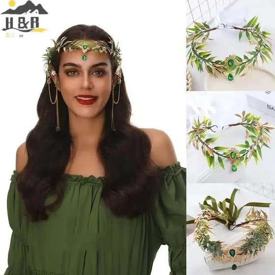 [H & B Out] Simular Folhas De Árvore Fada Strass Artesanal Elfo Princesa Headpiece Floresta Casamento Flor Coroa Para Mu