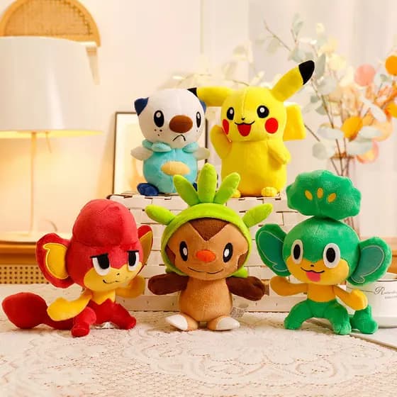 20cm Pokemon Plush Toy Kawaii Pansear Pansage Pikachu Oshawott Boneca De Pelúcia Anime Recheada Chespin Plushies Present
