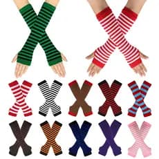 1 Par Luvas De Cotovelo Sem Dedos Mittens Moda Listrada Y2K Retro