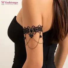 FASHIONGO Preto Laço Cristal Pingente Braço Pulseira Para Mulheres Gótico Borla Manguito Moda Jóias Festa Acessórios Fem