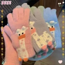 SUHU Luvas Quentes , Grossas De Malha À Prova De Vento Curtas Frio Com Tela Sensível Ao Toque De Desenho Animado Bonito