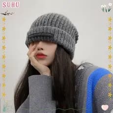 Boné De Malha SUHU , Chapéu Casual De Lã Quente De Inverno , Gorro Macio De Cor Sólida Desleixado Feminino Masculino
